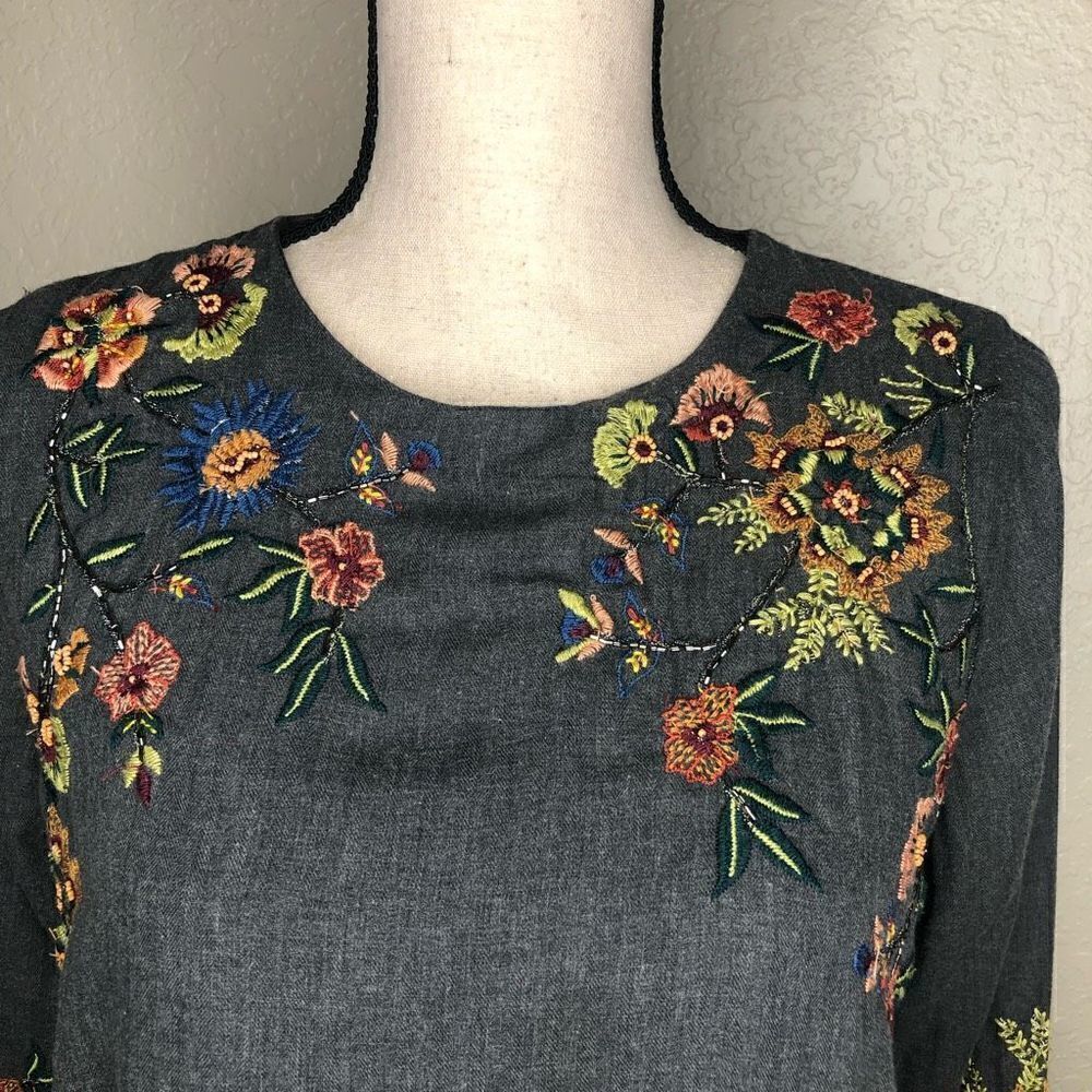 Zara Trafaluc Collection Gray Embroidered Shift Dress - Picture 4 of 16